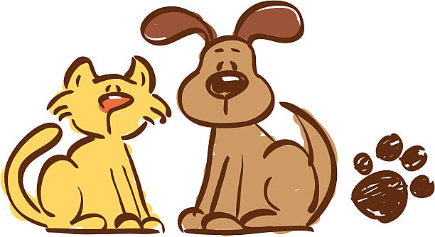 Whimsical style cat and dog illustration